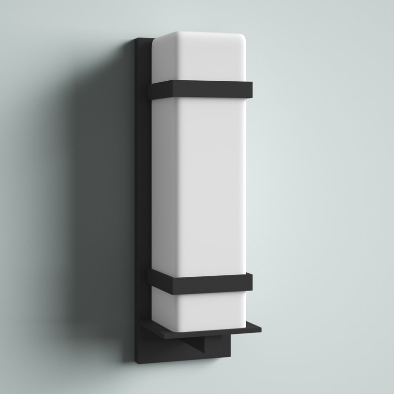 Black Aluminum Outdoor Wall Light with Etched Opal Glass Shade