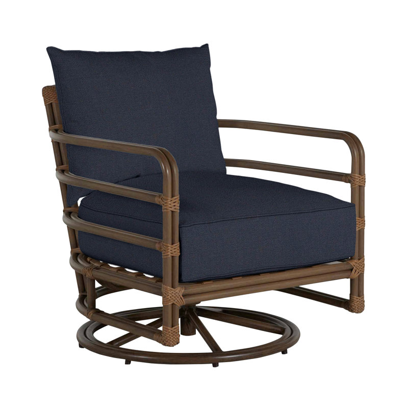 Malibu Swivel Patio Chair with Cushions, Linen Navy, Welt