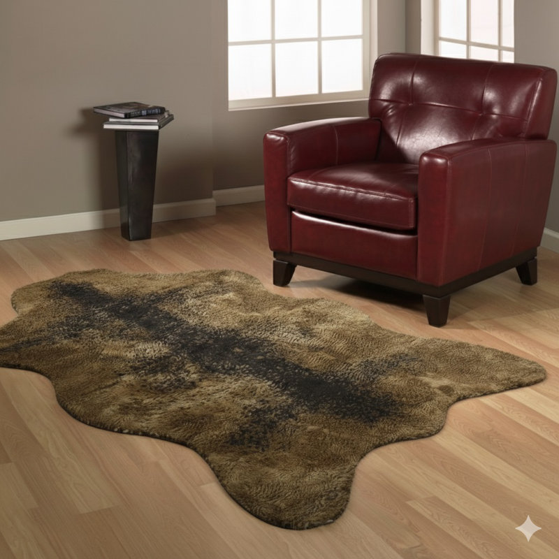 Tapis lavable en fausse fourrure grizzly, 3 pi 3 po x 4 pi 7 po