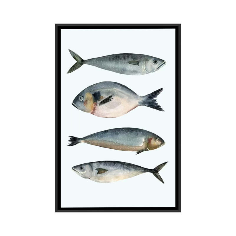 " Four Fish II " by Emma Scarvey, 26" H x 18" W x 1.5" D, Black Framed Canvas, No Mat