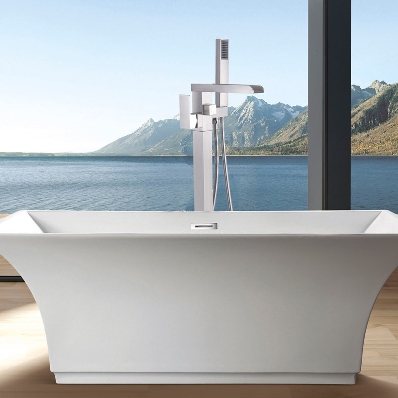 Bec de baignoire au sol avec douchette, Nickel brossé