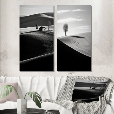 Black And White Meadow Horizon Photo - Meadow Canvas Prints Set Of 2