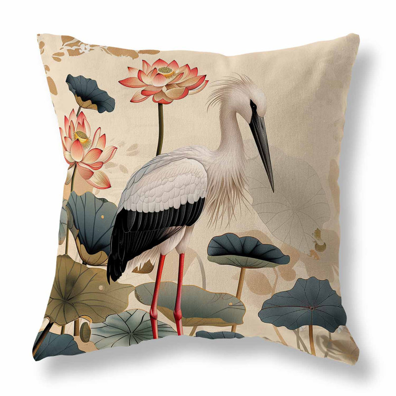 Lotus Pond Indoor/Outdoor Pillow, Square 16", Green/Cream
