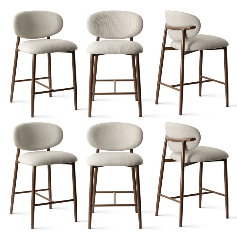 25.5" Modern Counter Height Bar Stools Set Of 6, Upholstered Kitchen Island Stools With Curved Back, Beige