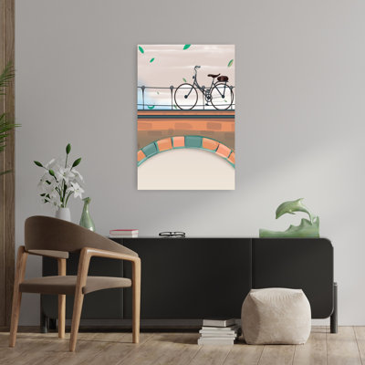 Automne, pont de bicyclette classique, paisible et paisible ville d'automne, impression d'art mural