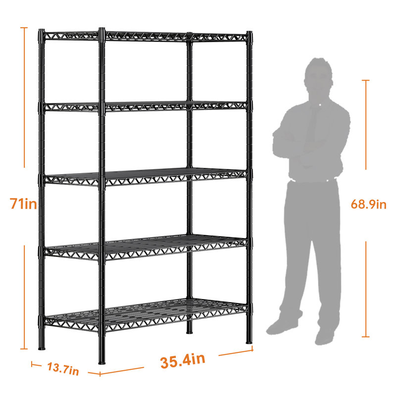 5-tier Wire Shelving Heavy Duty Metal Shelves For Loads Up To 1200lbs, Adjustable Garage & Pantry Storage, 71"h X 35.5"w X 14"d