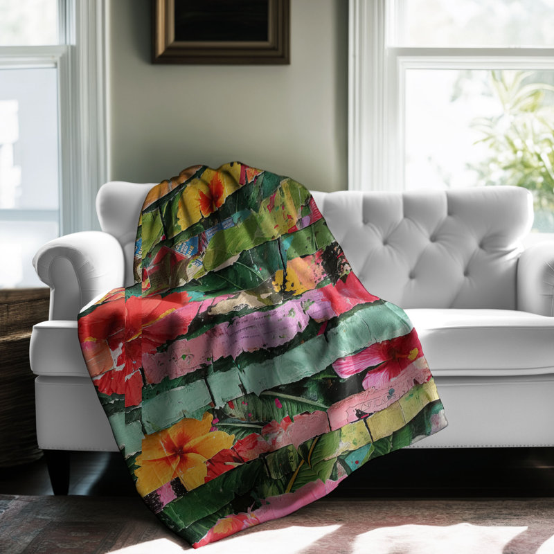 Jeté Vibrant Hibiscus - 1 pièce Sherpa Premium, L 50 po x L 60 po