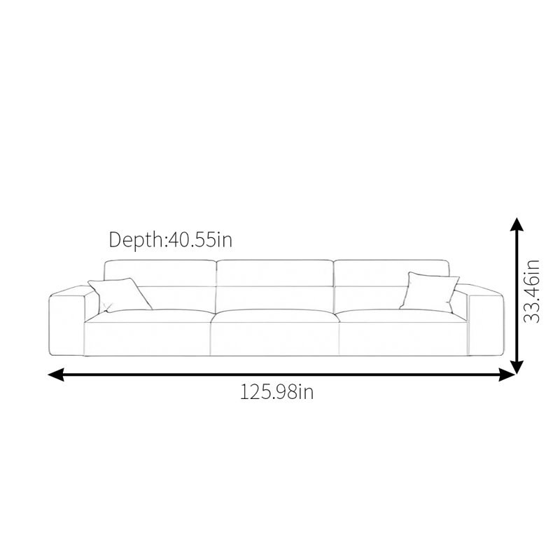 Modern Square Sofa, 33.46" H x 125.98" W x 40.55" D, 4
