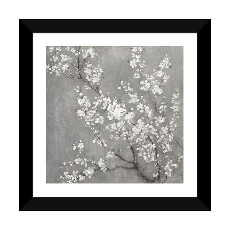 « Cherry Blossoms II on Grey crop » par Danhui nai, reproduction d’art, H 16 po x l 16 po x p 1 po, Papier encadré noir