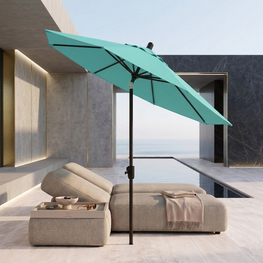 Natalie 8.7' Sunbrella® Market Umbrella, Black Sapphire, Cast Silver Sunbrella®
