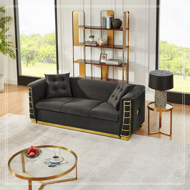 Fauteuil Brucker capitonné en velours avec coussins et pieds en métal, Grey