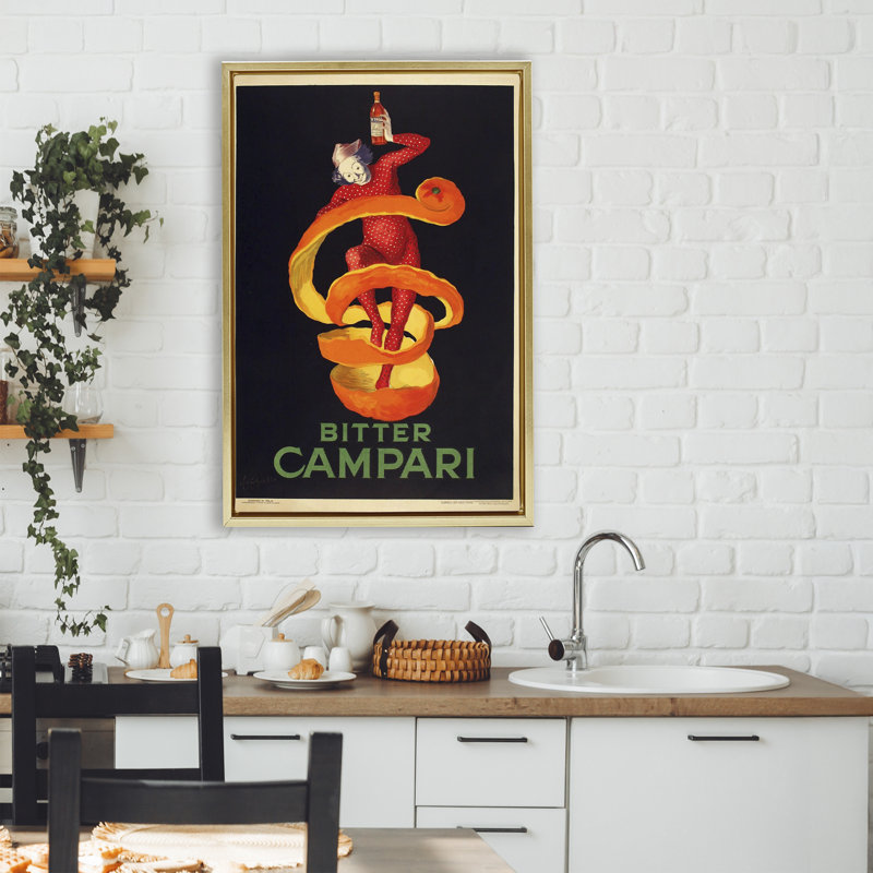 Cadre flottant «Bitter Campari» par Marcus Jules, H 31 po x l 21 po, Cadre flottant métallique doré