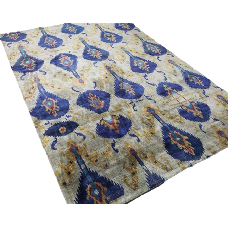Rumi Abstract Hand-Knotted Silk Beige/Blue/Yellow/Pink Area Rug, Rectangle 8'7" x 9'11"