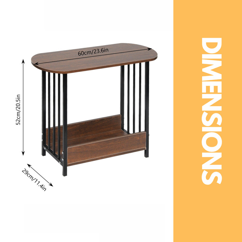 2 Tier Side Table with Storage Shelf, Accent End Table, Living Room, Brown