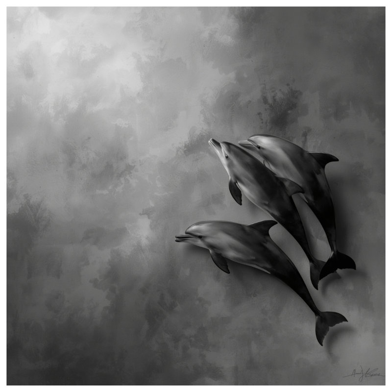 Tapisserie murale "Three Dolphins" - Décoration murale dauphins, 104in H x88 with 4 Grommets