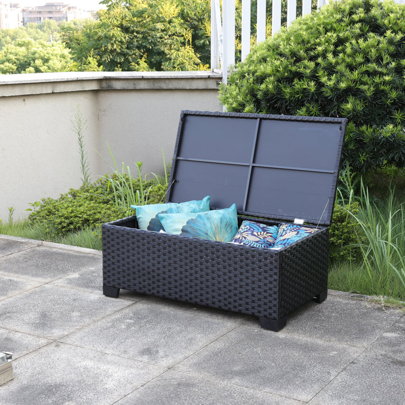Outdoor Table with Storage Patio Table Wicker Coffee Table All-Weather Side Table Waterproof Cover, Black