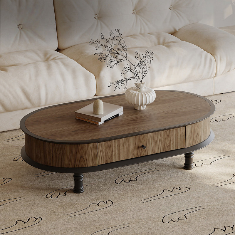 Table basse ovale en bois manufacturé brun