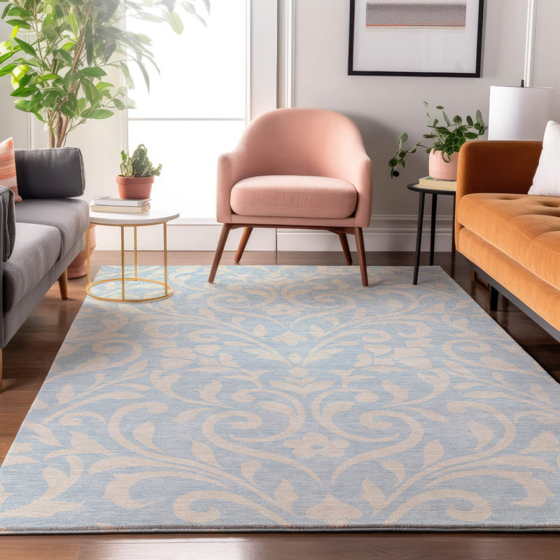 Premium Machine Washable Prisco Sky Rug, Rectangle 3' x 5'