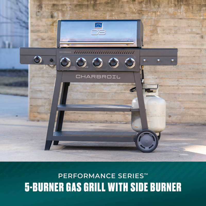 Charbroil Performance Series Flavormax 5-burner Gas Grill Cart With Side Burner, Gray