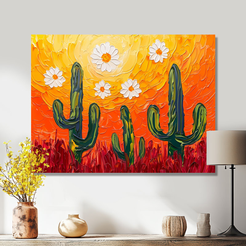 Joshua Tree Cactus Sunset Hues - Floral Metal Wall Decor, Floral Cactus Metal Print, 34" H x 44" W x 0.84" D