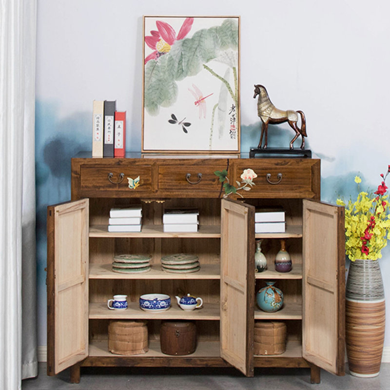 Armoire à chaussures antique en bois massif peinte à la main 24 paires