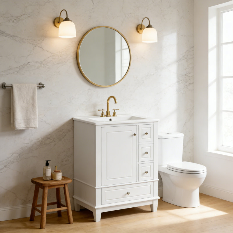 Meuble-lavabo 24 po avec lavabo, Blanc, Argent argent