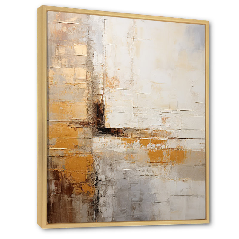 «Beige And Gold Minimal Expression III - Abstract Collages», reproduction d'art, Cadre naturel flottant, 20" H x 12" W
