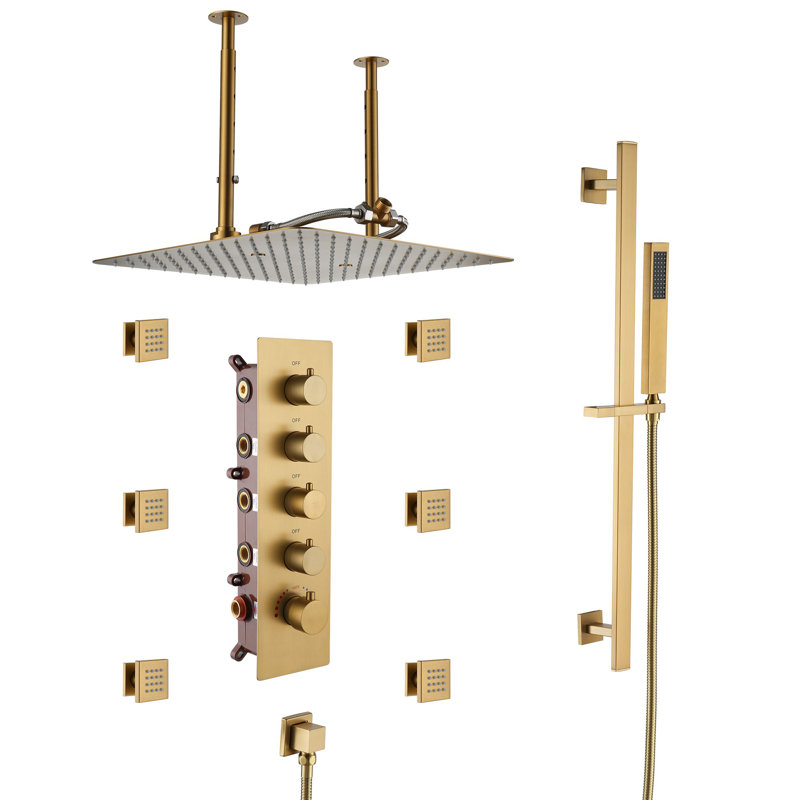 AquaRhapsody Complete Shower System with Rough in-Valve, Brushed Gold
