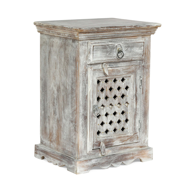 Nightstand - Wood, Distressed Washed Finish, Handcrafted Bedside Table