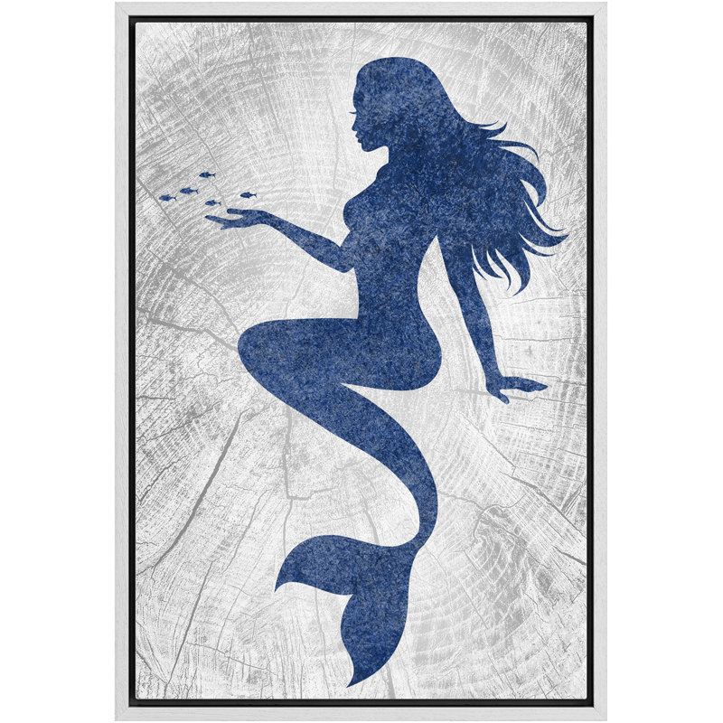 «Mermaid With Small Fishes», reproduction sur toile flottante, H 24 po x l 16 po x P 1,5 po, Cadre blanc