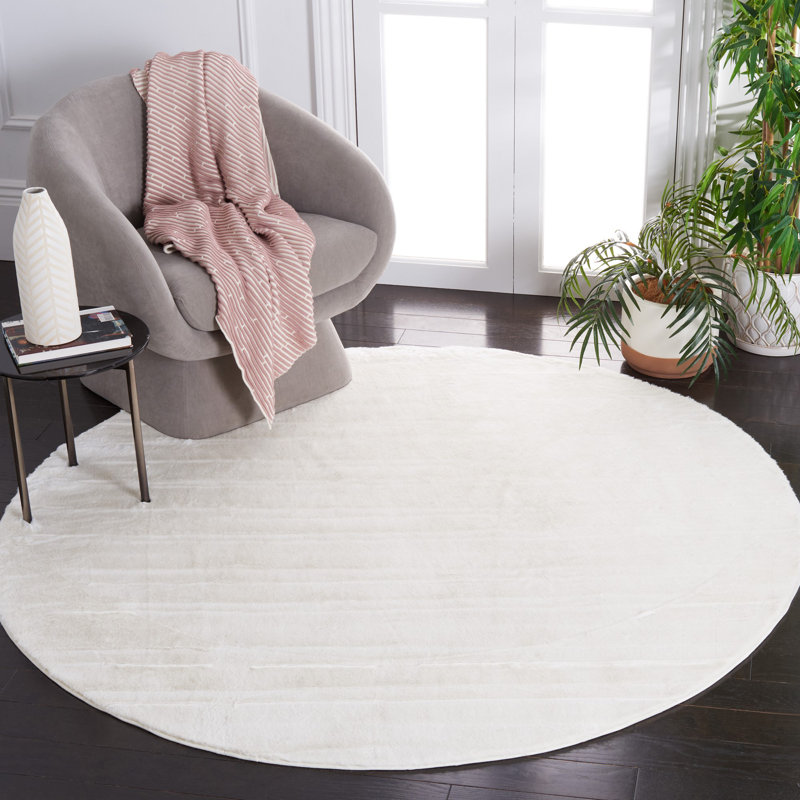 Faux Rabbit Fur Performance Machine Washable Solid Color Rug, Round 6'