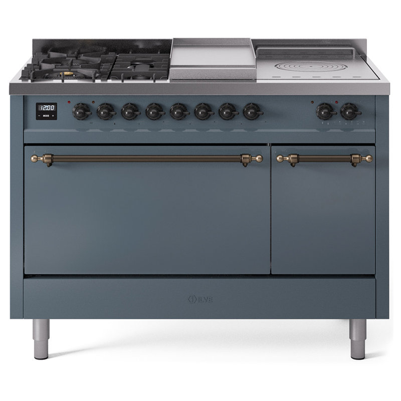 ILVE Nostalgie II, cuisinière à double combustible de 48 po, 5 brûleurs, plaque chauffante, surface de cuisson française