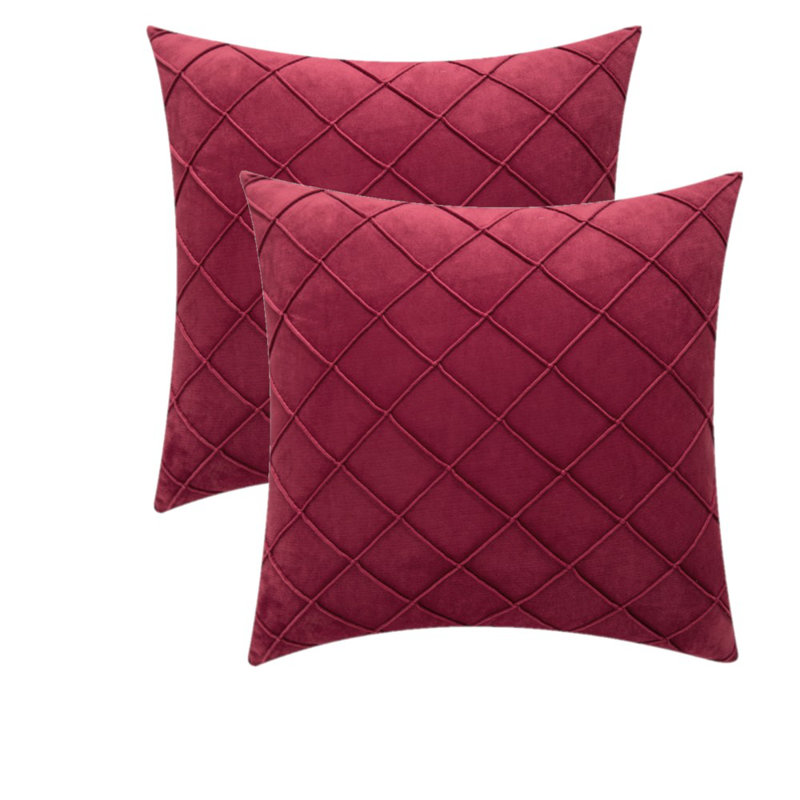 Ensemble de 2 taies décoratives carrées 18 "x 18", Rouge vin, H 20 po x l 20 po