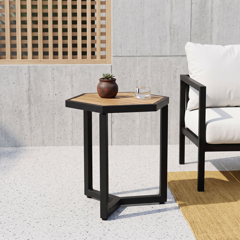 Table d'appoint d'extérieur avec plateau en bois