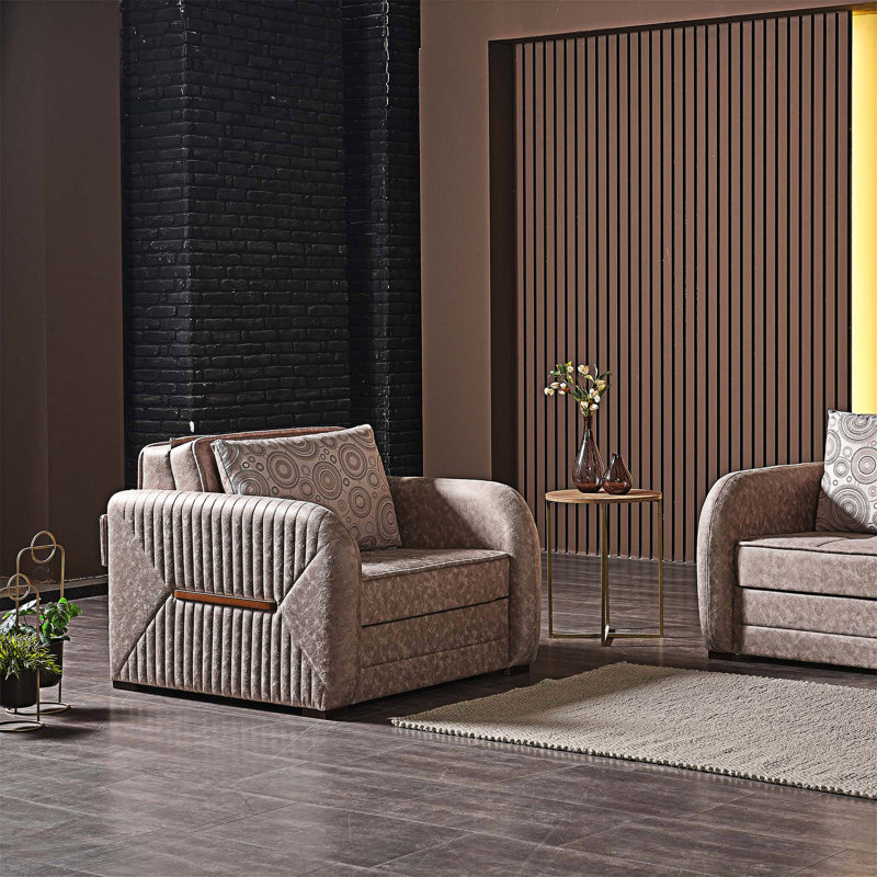 Fauteuil rembourré convertible avec rangement, Beige