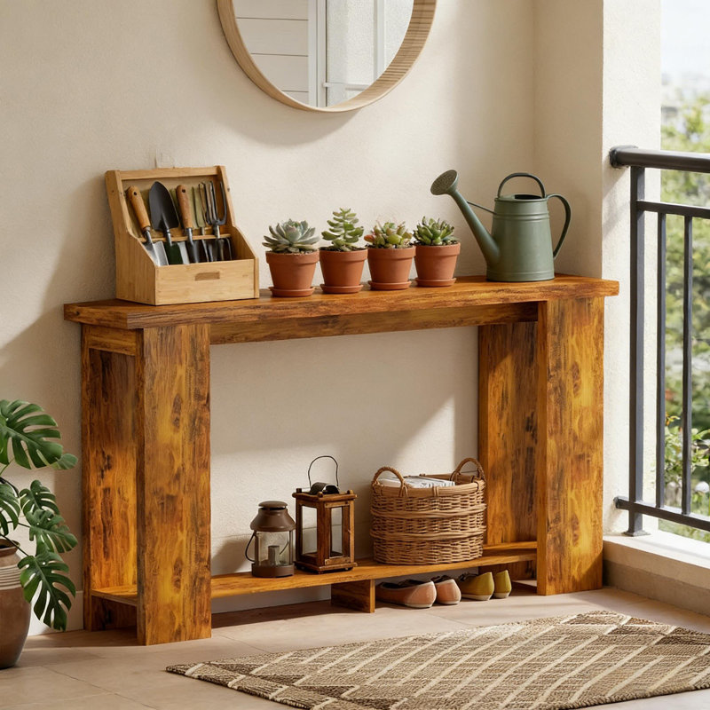 Table d'entrée étroite, console, table d'appoint, Brun patiné