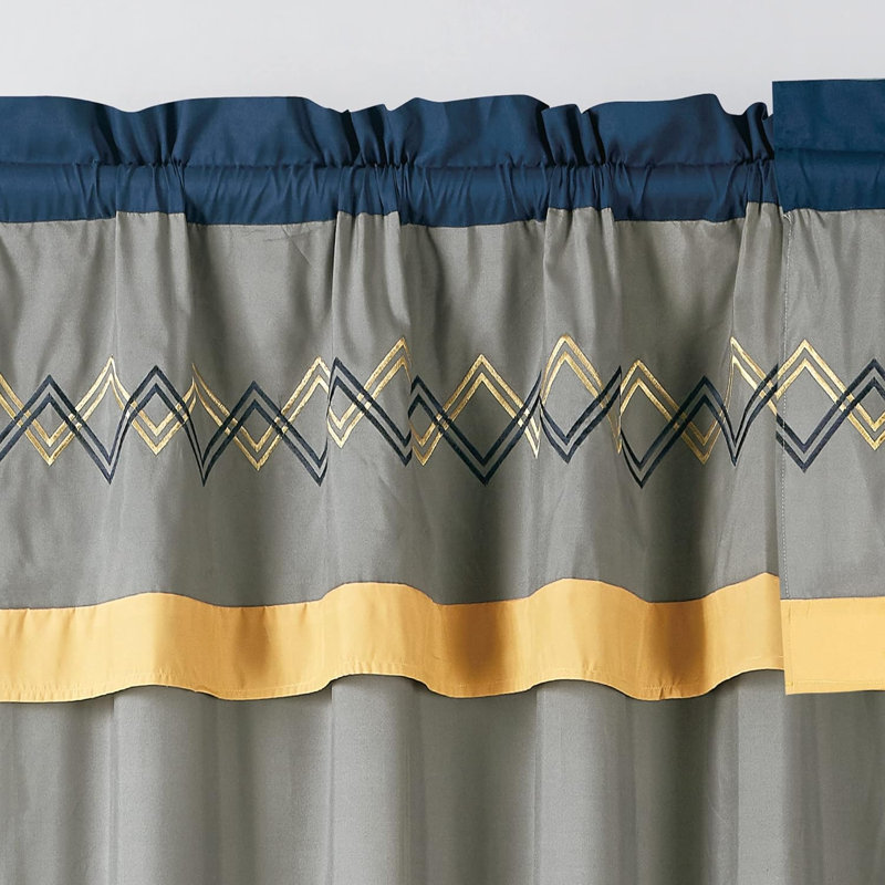 Room Darkening Curtain Pair, Navy/Gray/Yellow