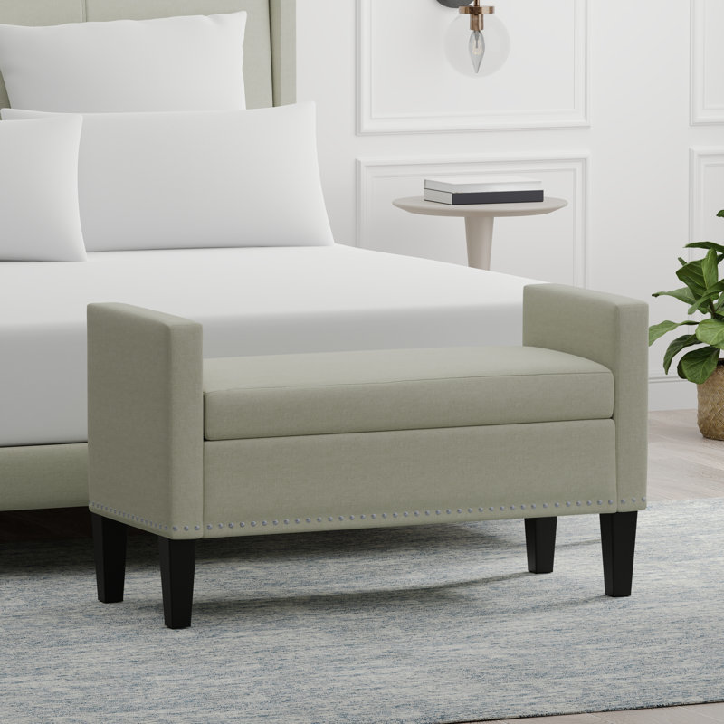 Banc de rangement rembourré Macrina, Beige, H 24 po x l 42 po x P 17,8 po