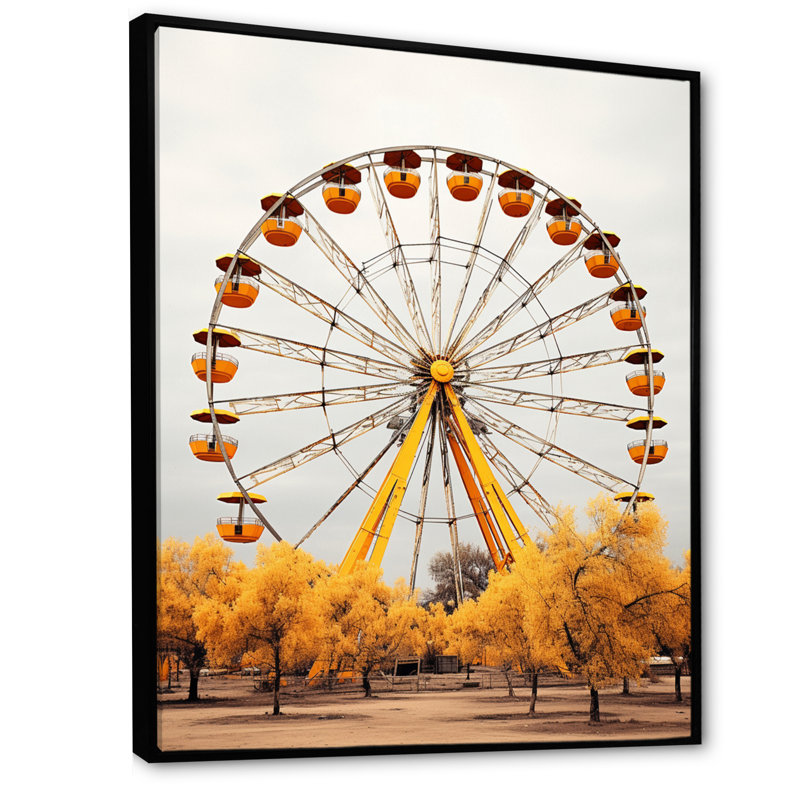 " Yellow Ferris Wheel Circus Dreams ", 32" H x 16" W x 1" D, Black Floater Framed