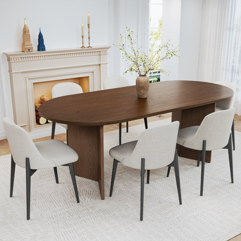 Kinman 6 - Person Solid Oak Oval Dining Set, Walnut