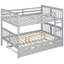 Lit superposé au-dessus d'un lit superposé gris avec lit gigogne et structure solide, polyvalente pour différents types de couchage, garde-corps en longueur en bois massif