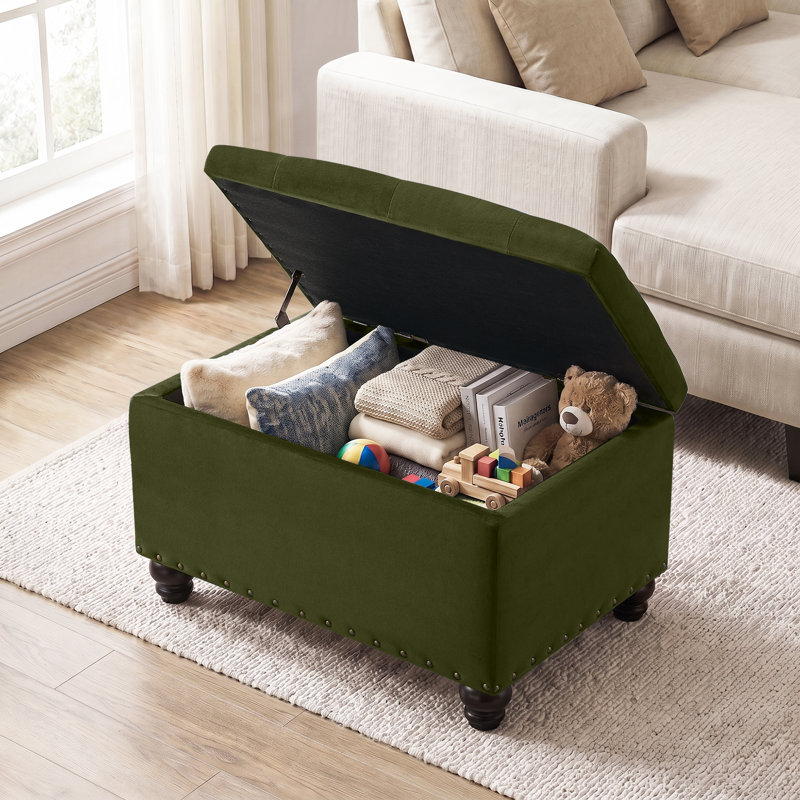 Repose-pieds rectangulaire avec rangement Dhiren, Green Velvet