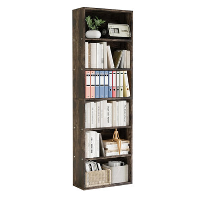 6 Tier Tall Wooden Bookcase Open Bookshelf Display Storage for Home Office