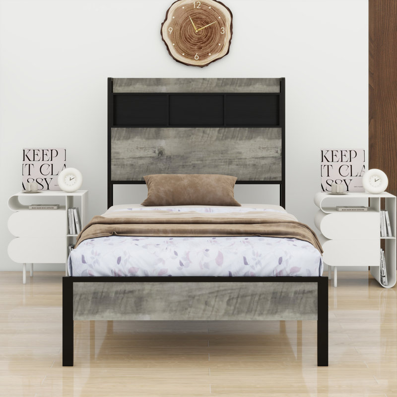 Lit plateforme avec rangement et accessoires, Lit simple