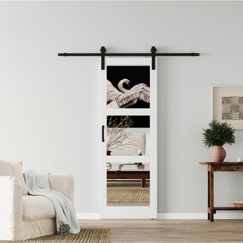 Porte de grange coulissante avec miroir et 3 pièces, 30 po x 85 po