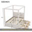 Lit plateforme double à baldaquin avec lit gigogne et trois tiroirs de rangement, beige-396747882