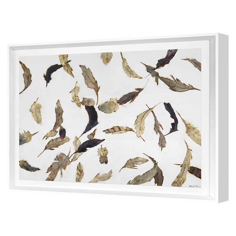 «Summer 2020 Falling Feathers White 2», reproduction encadrée sur papier par Sarah Atkinson, Cadre simple blanc