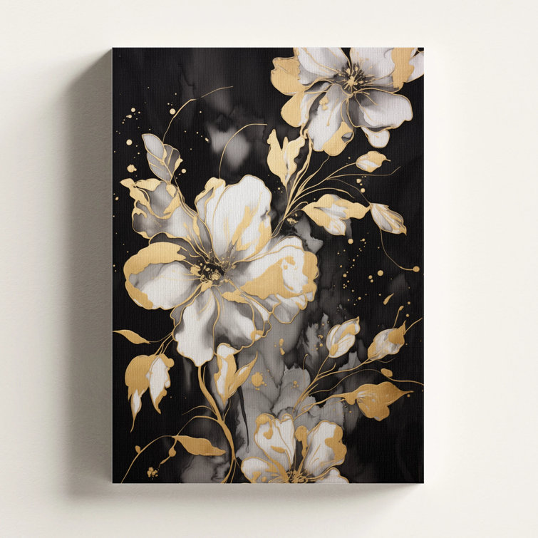 Lark Manor Gold Floral Canvas Wall Art | Elegant Flower Botanical ...