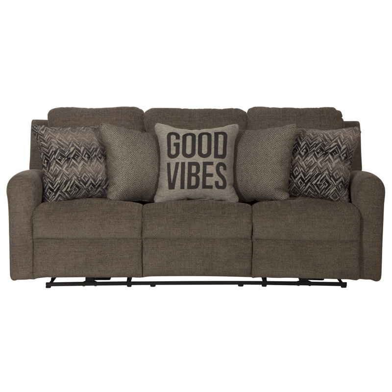 Canapé inclinable double 83 po avec coussins décoratifs 83 po, Polyester brun, Puissance