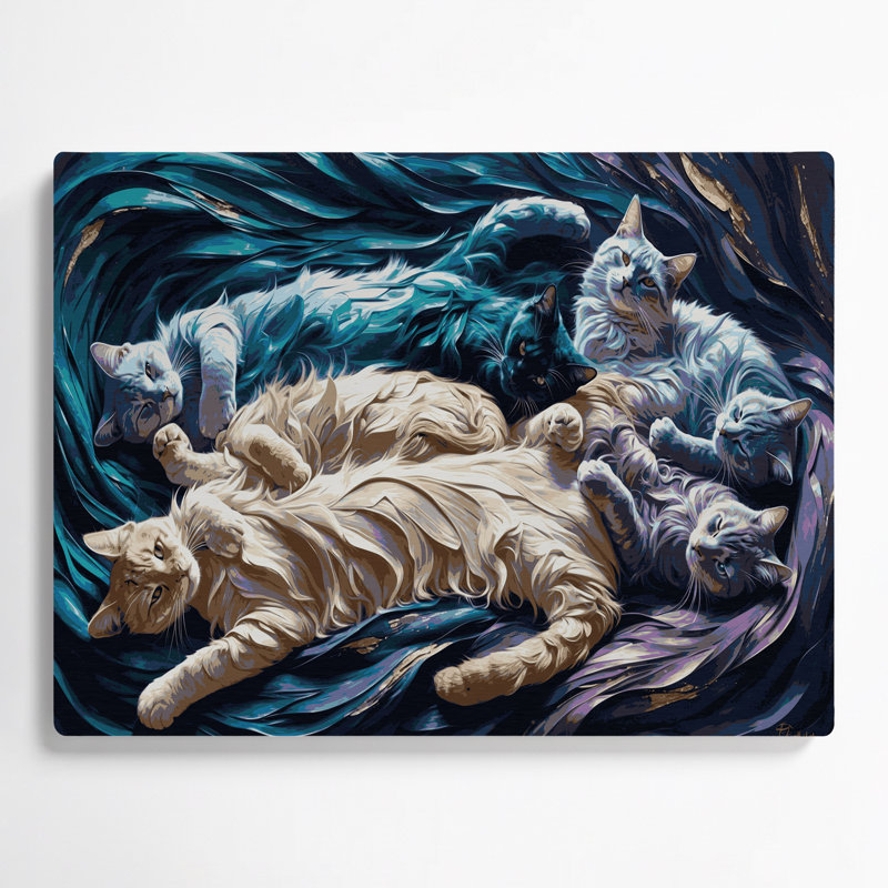 Art mural en métal gris chats à poil long domestique, H 20 po x l 24 po